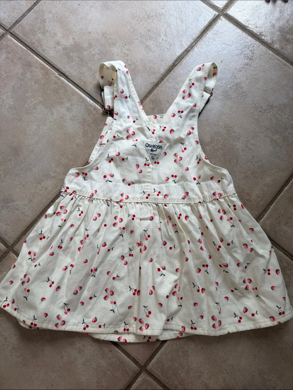OshKosh B'gosh Cream Cherry and strawberry Print overall Dress